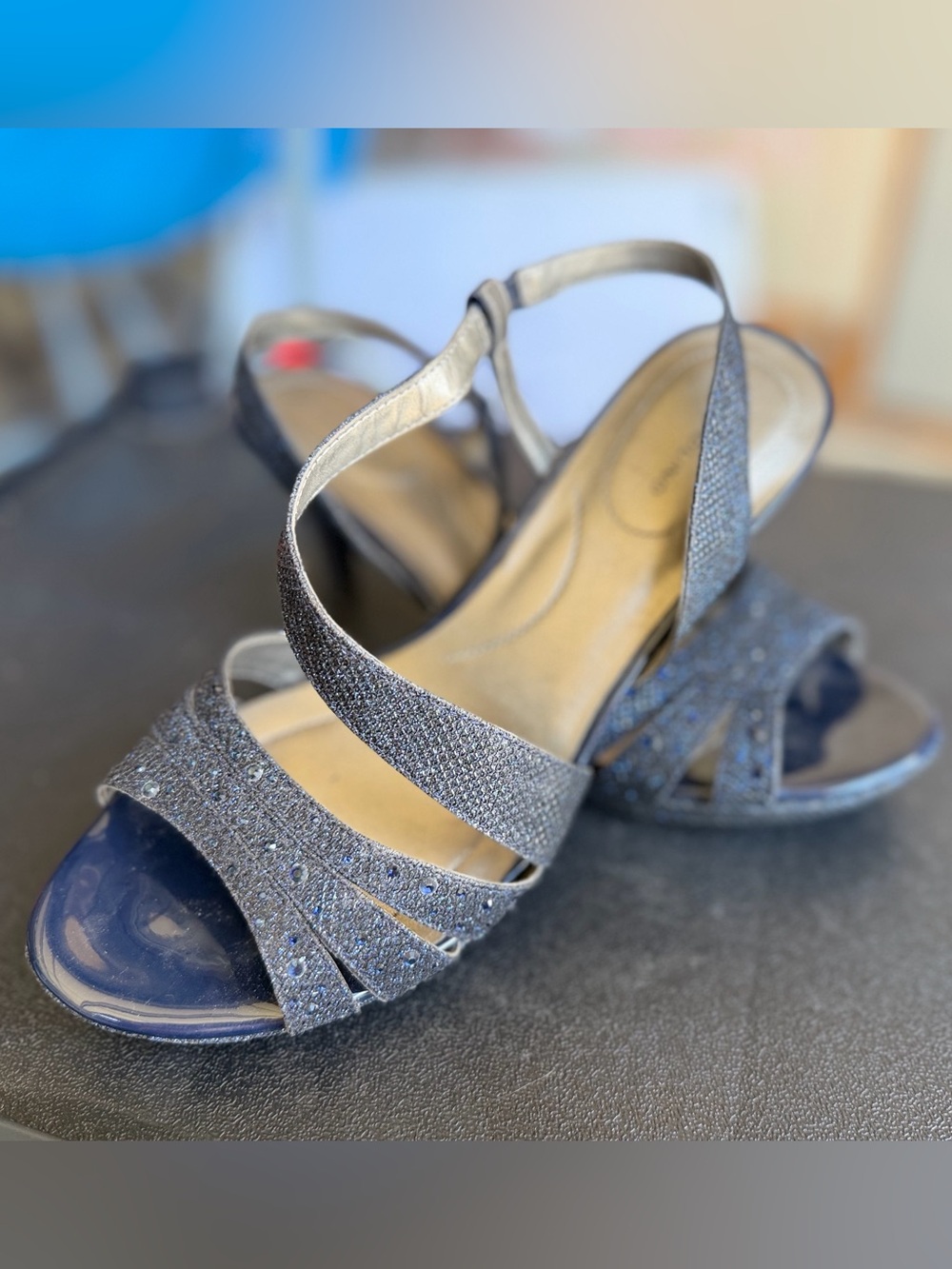 Bandolino Navy Glitter Strappy Slingback Heels